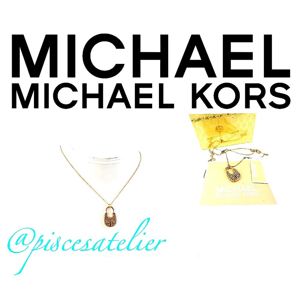 MICHAEL Michael Kors Rose Gold Crystal Padlock Lock Pendant Necklace MKJX8017791 - Picture 11 of 16